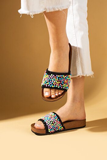 Ege's Shoes New Season Women's Multi-Colored Stone Anatomical Comfortable Sole Slippers