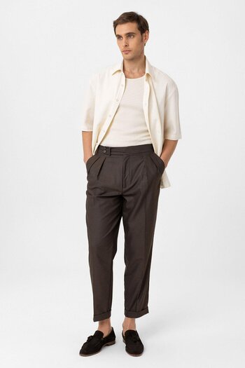 Antioch Brown Pleated High Waist Men's Trousers