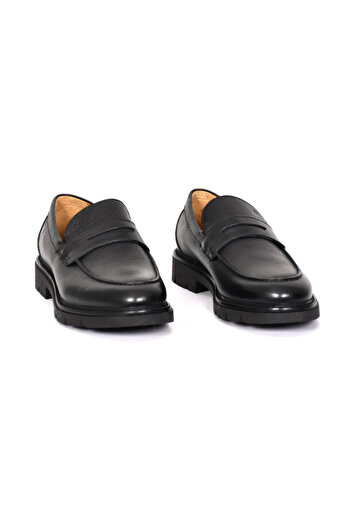 Tuna Genuine Leather Loafer Black Men's Shoes Rubber Sole - 64640
