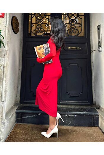 02Lady Fashion Tulle Detailed Slit Midi Dress