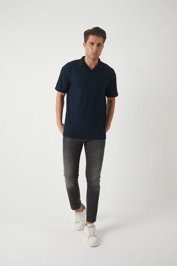 Valiberta Ανδρικό T-Shirt Polo Neck από ύφασμα Terry - Navy Blue