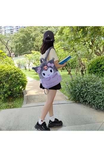 SANRIO Large Capacity Kuromi Backpack with Plush Detail and Cartoon Design for Everyday Use