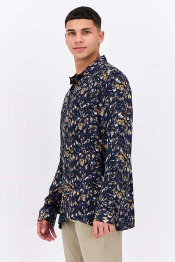 Perry Ellis Men Regular Fit Paint Stroke-print Long Sleeves Casual Shirt, Multicolor