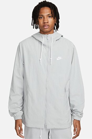 Nike Club Woven Ανδρικό Παλτό με Πλήρη Κορδόνι Ανδρικό Υφαντό Αθλητικό Μπουφάν Γκρι