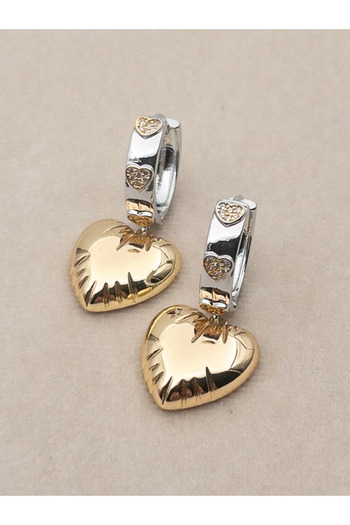 Vitastyle 316L Steel Mix Color Zircon Stone Heart Engraving Detail Women's Earrings