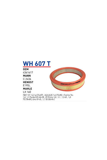 WUNDER Wh607 t Oem 4361617 Fiat 131 1.3 1.6 (74-87) Air Filter