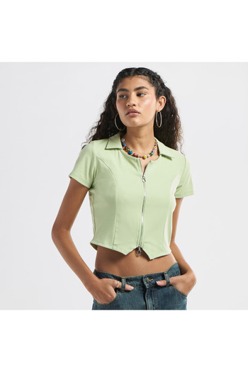 FAV Panelled Top With Collar And Zip Closure