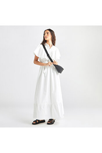 FAV Maxi Dress With Ruffle Detail And Tie-up Belt