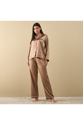 FAV All-over Leaf Print Long Sleeve Shirt And Elasticated Pyjama Set