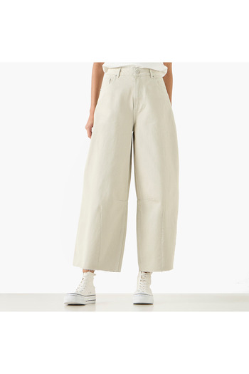 Lee Cooper Solid High-rise Horseshoe Jeans With Frayed Hem