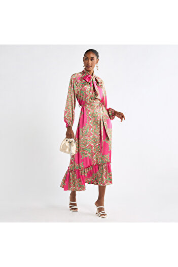 FAV All-over Print Shirt Dress With Long Sleeves And Flounce Hem