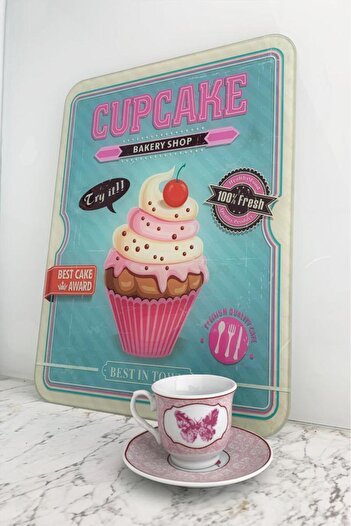Saban Dekoratif Cupcake Cam Kesme Tablası / Cam Tablo 30cm X 40cm