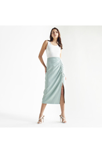 FAV Midi Skirt With Ruched Detail And Slit