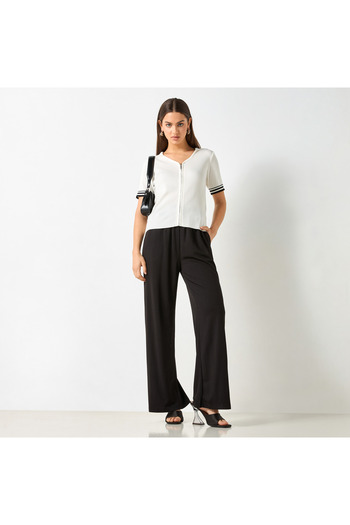 2Xtremz Ribbed Zip Through Top With Short Sleeves
