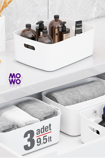 Mowo Home Alegra 9.5 Lt White 3 Pieces In-Cabinet Organizer Basket, Decorative Storage Box, Organizer