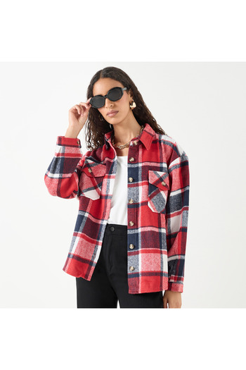 Lee Cooper Checked Shacket With Long Sleeves And Pockets