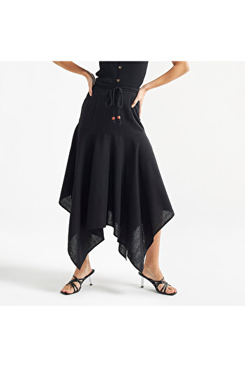 FAV Midi Skirt With Asymmetrical Hem And Tie-up Detail