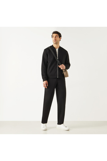 Iconic Solid Jacket With Mandarin Collar And Zip Closure