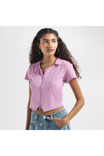 FAV Panelled Top With Collar And Zip Closure