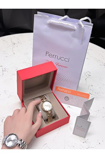 Ferrucci Kesme Kristal Camlı Çelik Kordon 2 Yıl Garantili 3 Atm Kadın Kol Saati+Bileklik B01119.02
