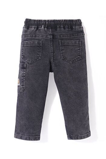 Babyhug Denim Full Length Solid Color Jeans with Text Embroidery - Black