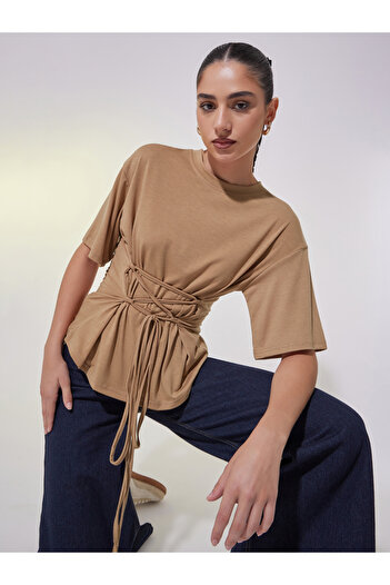 Take Two By Styli Solid Tie-Up Detail Regular Fit T-Shirt