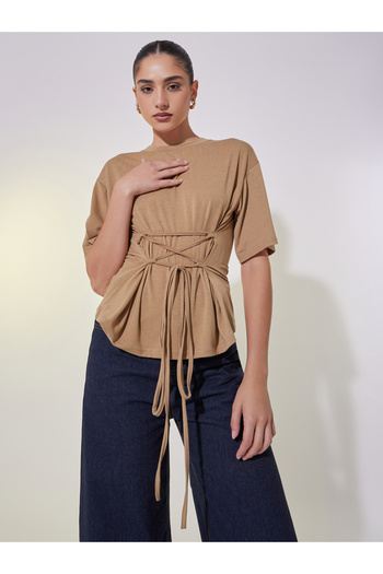 Take Two By Styli Solid Tie-Up Detail Regular Fit T-Shirt