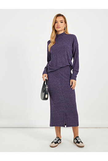 Styli High Neck Knitted Top & Midi Skirt Co-Ords