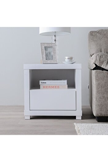 Danube Home Kalmal End Table  L55xW40xH53cm - Pearl White