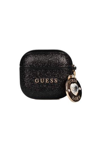 Guess AirPods 4 Case Guess Licensed Glitter Diamond Heart Case with Chain Black