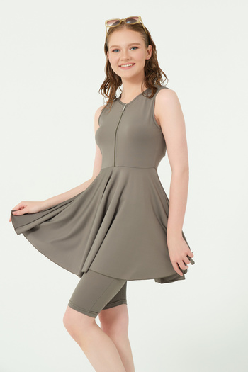 ALFASA Flared Skirt Zero Sleeve Semi-Covered Swimsuit