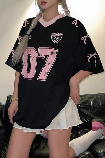 EFBUTİK Μαύρο T-Shirt μπαλέτου με κορδέλα Y2k Oversize