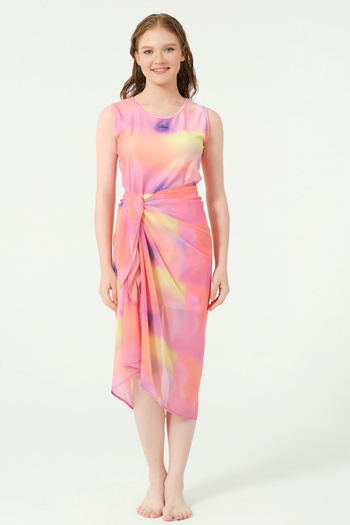 ALFASA Zero Sleeve Semi-Covered Swimsuit with Wrap Skirt