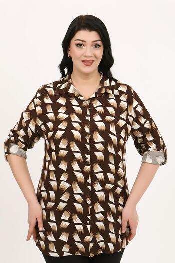 By Alba Collection Women's Tan Cotton Viscose Plus Size Shirt