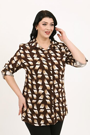 By Alba Collection Women's Tan Cotton Viscose Plus Size Shirt