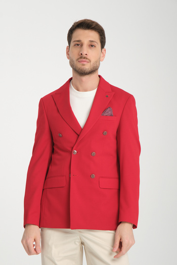 Frappoli Baselna Krv Men's Light Red Double Breasted 6 Pieces Metal Button 4 Seasons Blazer Jacket