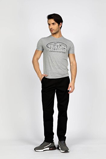 Lee Cooper Ανδρικό μπλουζάκι Bernt 100% βαμβακερό με λαιμόκοψη σε γκρι μελανζέ