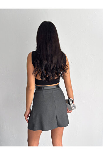 Gugus Women's Battery Detail Inside Shorts Leggings Mini Skirt Belted Model