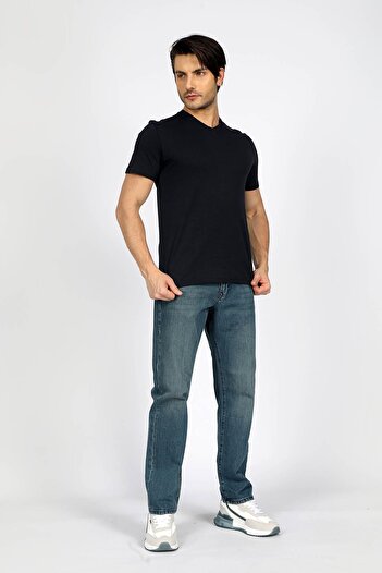 Lee Cooper Ανδρικό μπλουζάκι Jonat με λαιμόκοψη σε μπλε ναυτικό