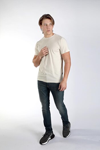 Lee Cooper Baselo Ανδρικό μπλουζάκι με λαιμόκοψη 100% βαμβακερό μπεζ
