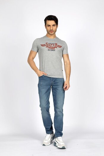 Lee Cooper Ανδρικό μπλουζάκι Sertiw 100% βαμβακερό με λαιμόκοψη σε γκρι μελανζέ