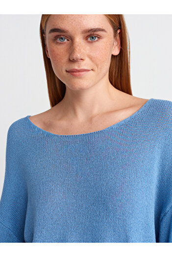 Dilvin Oval Collar Soft Textured Knitwear Sweater