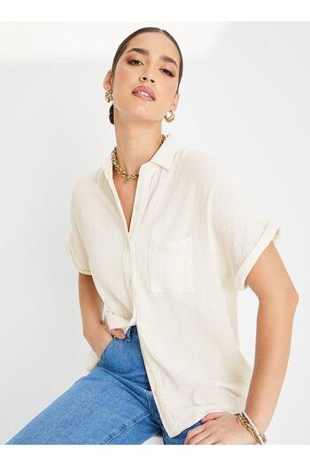 Styli Cotton Regular Fit Extended Shoulder Shirt
