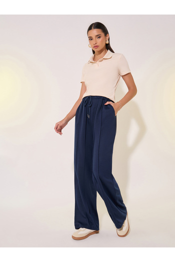 Take Two By Styli Solid Mid-Rise Wide Leg Pants with Pintuck Detail