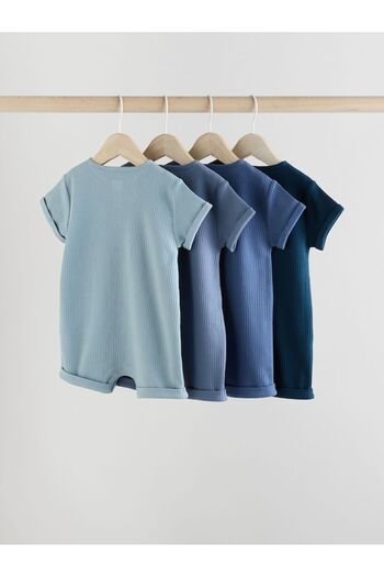 Next Baby 100% Cotton Blue Navy Blue Textured 4-Piece Romper Set