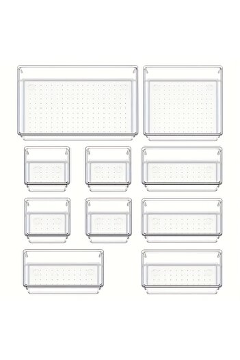 Choice 10PCS 10-Piece Versatile Drawer Organizer Set - Clear Plastic Trays and Dividers in 4 Sizes for Perf
