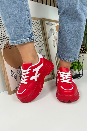 Nstil Red and White Tiger Stripe Comfortable Sneaker - Thick High Sole, Lace-Up 032