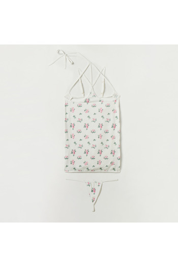 FAV Floral Print Camisole Top with Thongs and Nipple Covers