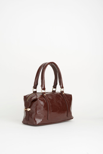 Vivaq Women's Hydrangea Bitter Brown Design Cracked Shiny Leather Lined Zipper Closure Handbag and Shoulder Bag