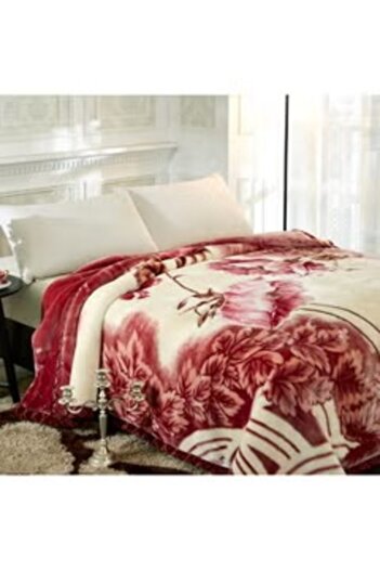 smart home Double Layer Ultra Soft Floral Printed Throw Blanket Cotton Brown 180x220centimeter